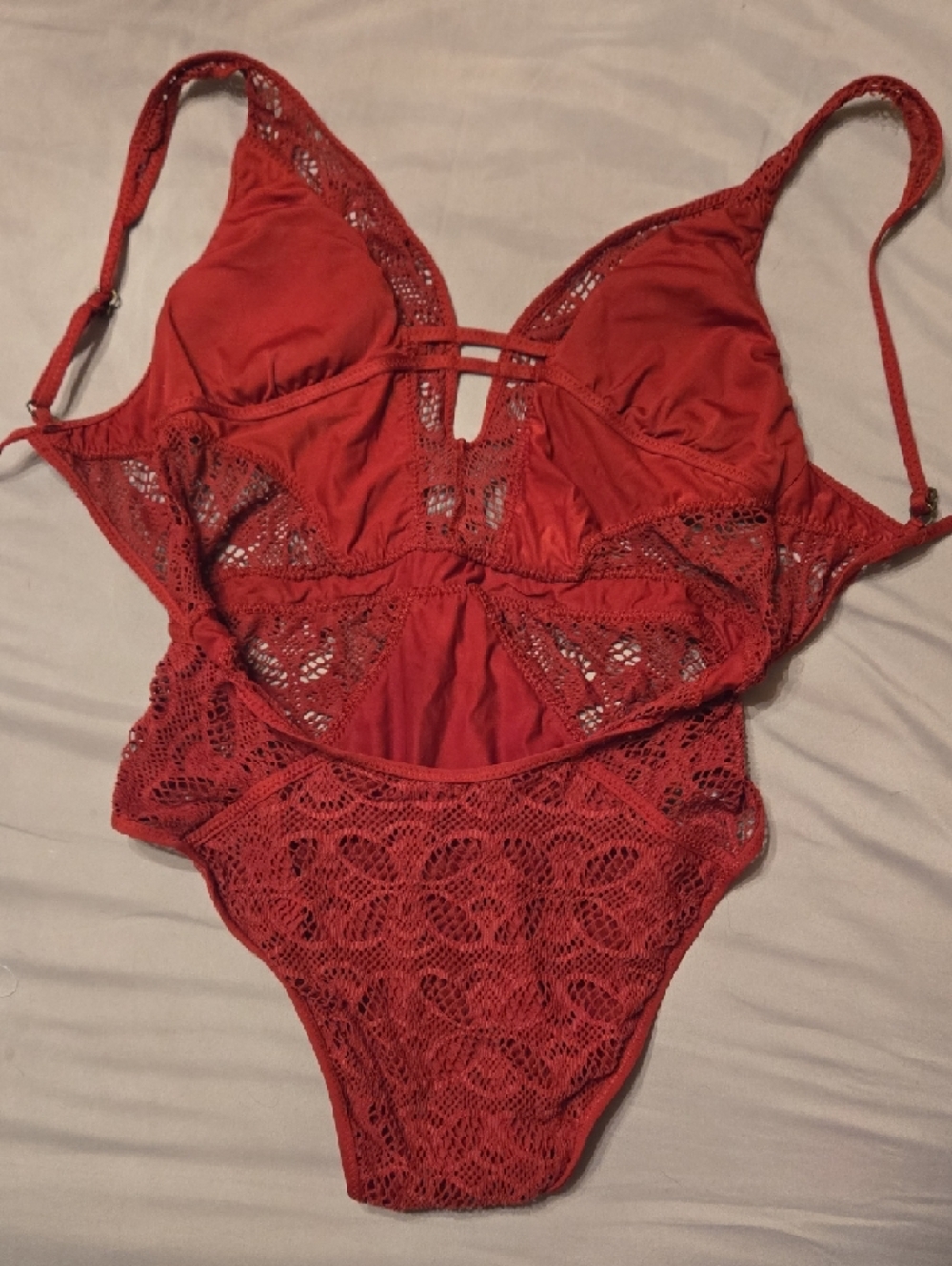 BECCA Red Lace One-Piece Swimsuit - Picture 3 of 9